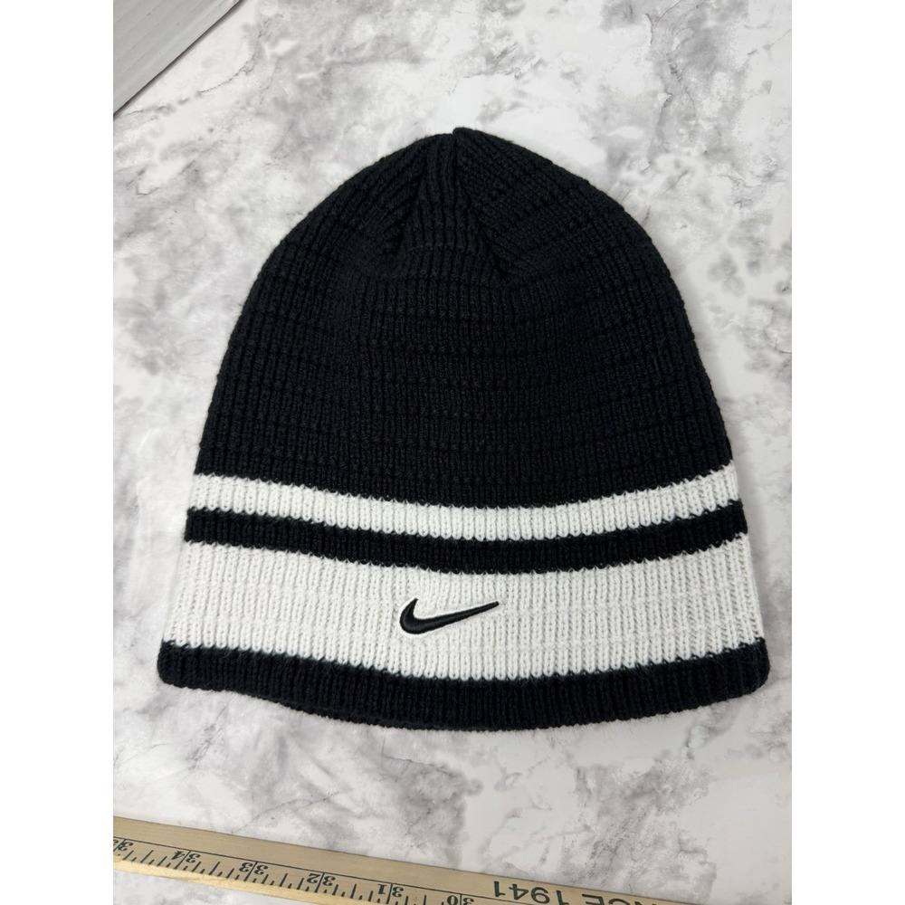Vintage Y2K Nike Skull Beanie Cap Black And White Winter Swoosh Classic Retro